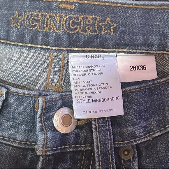 NEW Cinch Silver Label Slim Fit Men's Dark Wash Jeans Size 26 x 36 - Picture 4 of 5